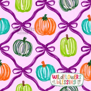 Trellis Pumpkin Watercolor Seamless Repeat Pattern, Digital Download Only, Hand drawn, Retro Halloween, Fall Pattern