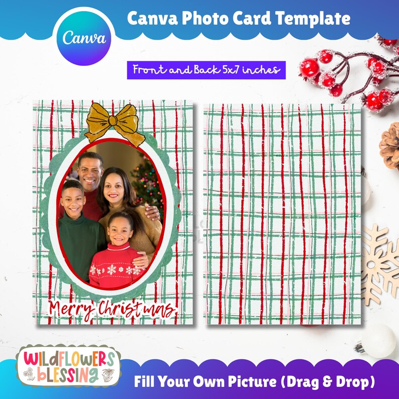 Editable Christmas Photo Card Template, Watercolor Christmas Card ...