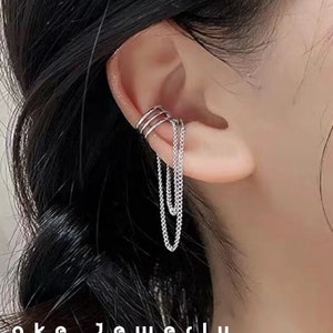 Ear Cuff Chain Earring - Long Chain Ear Cuff - Gold Ear Cuff - Silver Ear Cuff - Ear Cuff No Piercing - Fake Piercing - Conch Piercing