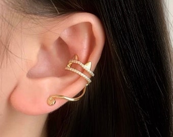 Gold Cat Ear Cuffs - Ear Cuff Non Pierced - No Piercing Ear Cuff - Ear Wrap - Ear Cuff Earring - Conch Piercing - Fake Piercing