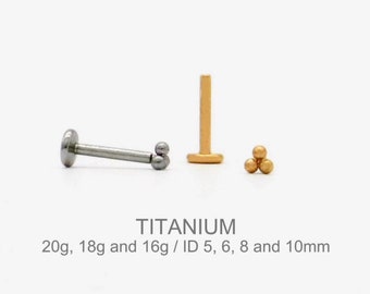 20G/18G/16G Three Ball Push Pin Labret - Threadless Flat Back Earring - Flat Back Stud - Nose Stud - Tragus Stud - Helix/Cartilage Stud