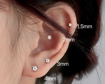 20G / 18G / 16G CZ Diamant Push Pin Labret - Threadless Flat Back Ohrring - Flat Back Stud - Nase Stud - Tragus Stud - Helix / Knorpel Stud