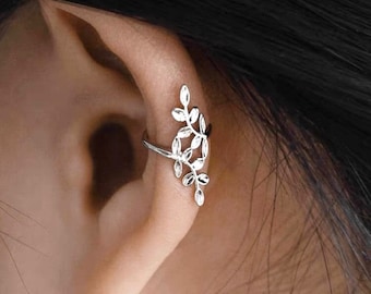 Manchettes d'oreilles feuilles d'argent - brassard non percé - brassard sans piercing - tour d'oreille - manchette d'oreille - Piercing de conque - boucle d'oreille faux piercing