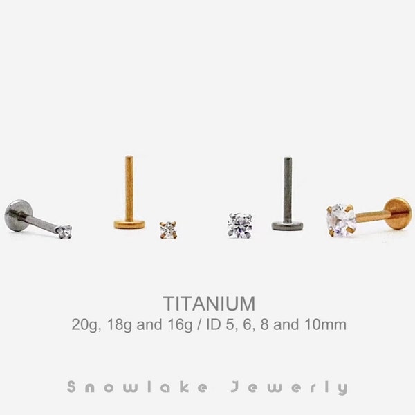 20G/18G/16G CZ Push Pin Labret - Threadless Flat Back Earring - Flat Back Stud - Nose Stud - Tragus Stud - Helix/Cartilage Stud