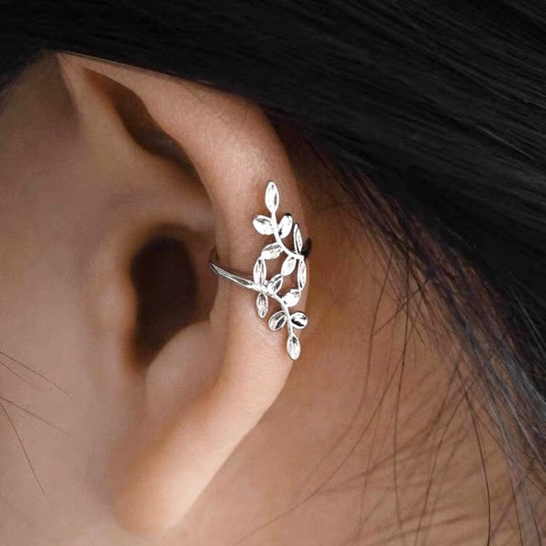 Manchettes d'oreilles feuilles d'argent - brassard non percé - brassard sans piercing - tour d'oreille - manchette d'oreille - Piercing de conque - boucle d'oreille faux piercing