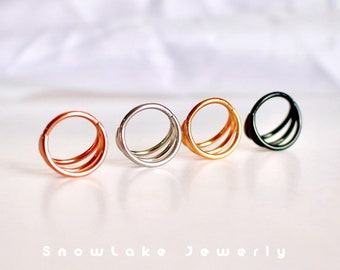 Triple Hoop Nose Ring - 18G/16G Titanium Nose Hoop - Septum Ring - Seamless Hinged Clicker - Hoop Earring - Segment Ring - Nose Ring Hoop