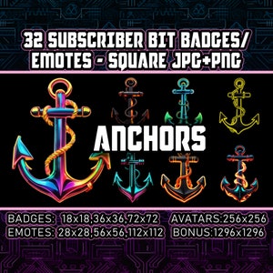 Neon Anchor Cyberpunk Twitch Sub Bit Badges for Streamers, VTubers, Sea lovers | 32 Transparent PNG,Avatars,Emote,Clipart,Logos | AI Art