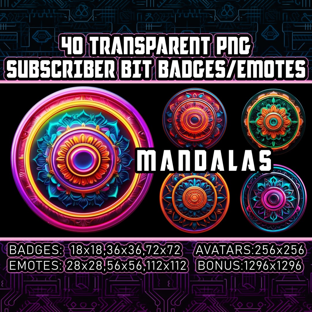 Cyberpunk Mandalas Twitch Sub Bit Badges for Streamers,vtubers,40 Neon ...
