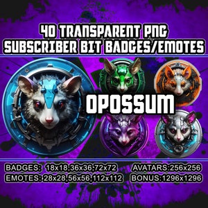 Opossum Twitch/Kick Sub und Bit Badges für Streamer,VTubers, 40 Cyberpunk Possum Transparente PNG,Clipart,Emotes,Avatare,Logos | AI-Kunst