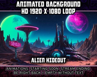 Cyberpunk Alien Hideout Animated Virtual Background Vtuber Twitch Streaming Moving Wallpaper Loop HD, Outer Space Sci-Fi Sanctuary,AI Art