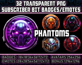 Phantom Logos 32 Cyberpunk transparente PNG Clipart Twitch Kick Sub Bit Abzeichen für Streamer, VTubers, Stream Dekoration Phantoms Kunst AI-Art