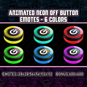 Animated Neon On/Off Button Twitch Emotes,6 Colors, 28x28,56x56,112x112,600x600 Animated GIF,1296x1296 + Static PNG On/Off State Switch