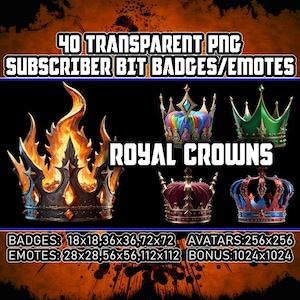 Royal Crowns Twitch Kick Sub Bit Badges for Streamers, VTuber, 40 Luxurious King Queen Transparent PNG,Avatars,Emote,Clipart,Logos | AI Art