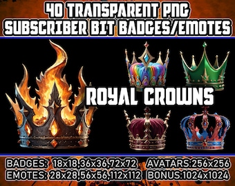Royal Crowns Twitch Kick Sub Bit Badges for Streamers, VTuber, 40 Luxurious King Queen Transparent PNG,Avatars,Emote,Clipart,Logos | AI Art