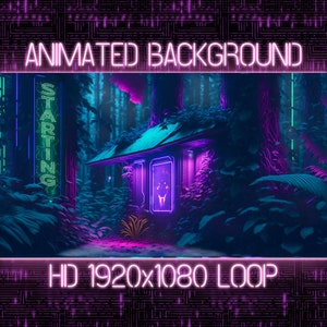 Cyberpunk Cabin in the Woods - Animated VTuber Twitch Streaming Background Cyberpunk style - AI Art
