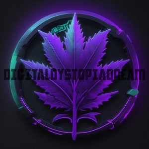 May include: A purple and green stylized leaf design with the text "DIGITALDYSTOPIADREAM" in a circle.