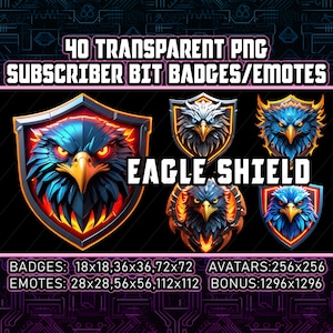 Cyberpunk Angry Eagle Shield Twitch Kick Sub Bit Insignias 4 Streamers,VTubers,Amantes de las aves 40 PNG transparente,Avatar,Emote,Clipart,Logo,AI Art