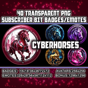 Pferd Twitch Kick Sub Bit Abzeichen für Streamer, VTubers Tierliebhaber, 40 Cyberpunk Transparent PNG, Clipart,Avatar,Emotes,Logo Stream deco