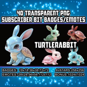 Sköldpadda Kanin Fantasivarelse Twitch Kick Sub/Bit-märken för streamers, VTubers, 40 hybriddjur transparenta PNG-bilder, avatarer, clipart, emotes