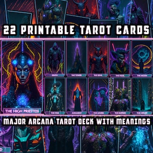 Cyberpunk Major Arcana Tarot Cards - 22 cartas de tarot imprimibles Cartas de tarot de baraja de tarot únicas con significados Descarga digital - AI Art