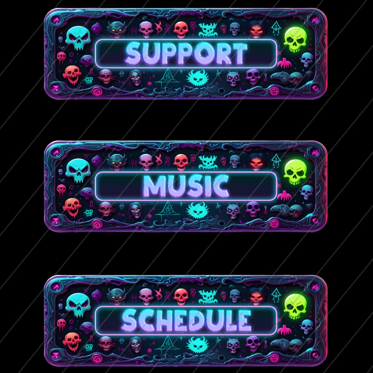 Horror Twitch Panels for Streamers,2 X 40 Zombie Skull Transparent Pngs ...