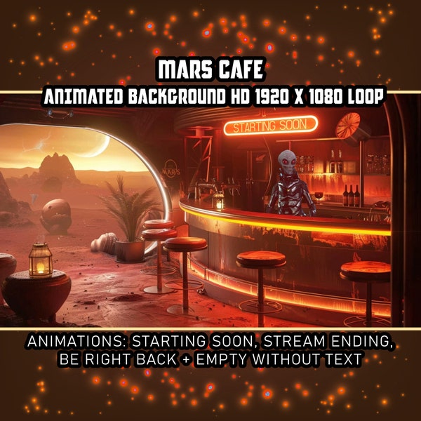 Alien Mars Cafe Animated Virtual Background Vtuber Twitch Streaming Moving Wallpaper Loop HD, Outer Space Sci-Fi Bar Hangout,AI Art