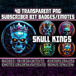 Insignias de subbits de Skull King Twitch Kick para serpentinas, VTubers, Amantes de Halloween, 40 PNG transparentes Cyberpunk, Avatares, Emociones, Imágenes prediseñadas, Logotipos, Arte de IA