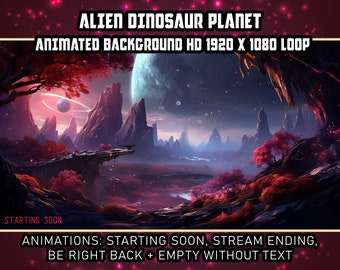 Alien Dinosaur Planet Animated Virtual Background Vtuber Twitch Streaming Moving Wallpaper Loop HD, Outer Space Sci-Fi Fantasy