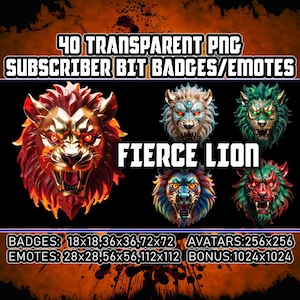 Badge Angry Lion Twitch Kick Sub/Bit per Streamer, VTuber, 40 PNG trasparenti feroci, Avatar, Emote, Clipart, Emblemi, Loghi