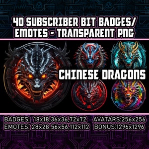 Dragón chino Cyberpunk Twitch Sub Bit Insignias para Streamers, VTuber, 40 año nuevo chino PNG transparente, Avatares, Emote, Clipart, Logos AI Art