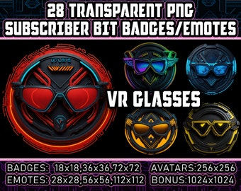 Cyberpunk VR Glasses Twitch Sub Badges and Bit Badges for Streamers,VTubers 28 Transparent PNGs,Avatars,Clipart,Emotes,Logos - AI Art
