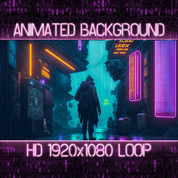 Cyberpunk Hacker Alley Animierter Virtueller Hintergrund Vtuber Twitch Livestreaming Wallpaper Loop, Dystopian Cybersicherheitsanimation, KI Kunst