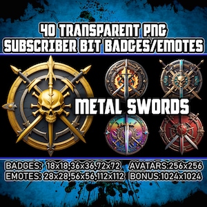 Crossed Swords Twitch Kick Sub Bit Badges for Streamers,VTubers, 40 Viking Blades Transparent PNG,Emotes,Cliparts,Avatars,Logos, AI Art