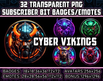 Wikinger PNG Logos 32 Cyberpunk Transparent PNG Clipart Twitch Sub Bit Abzeichen für Streamer, VTubers, Stream Dekoration nordische Mann Kunst | KI Art