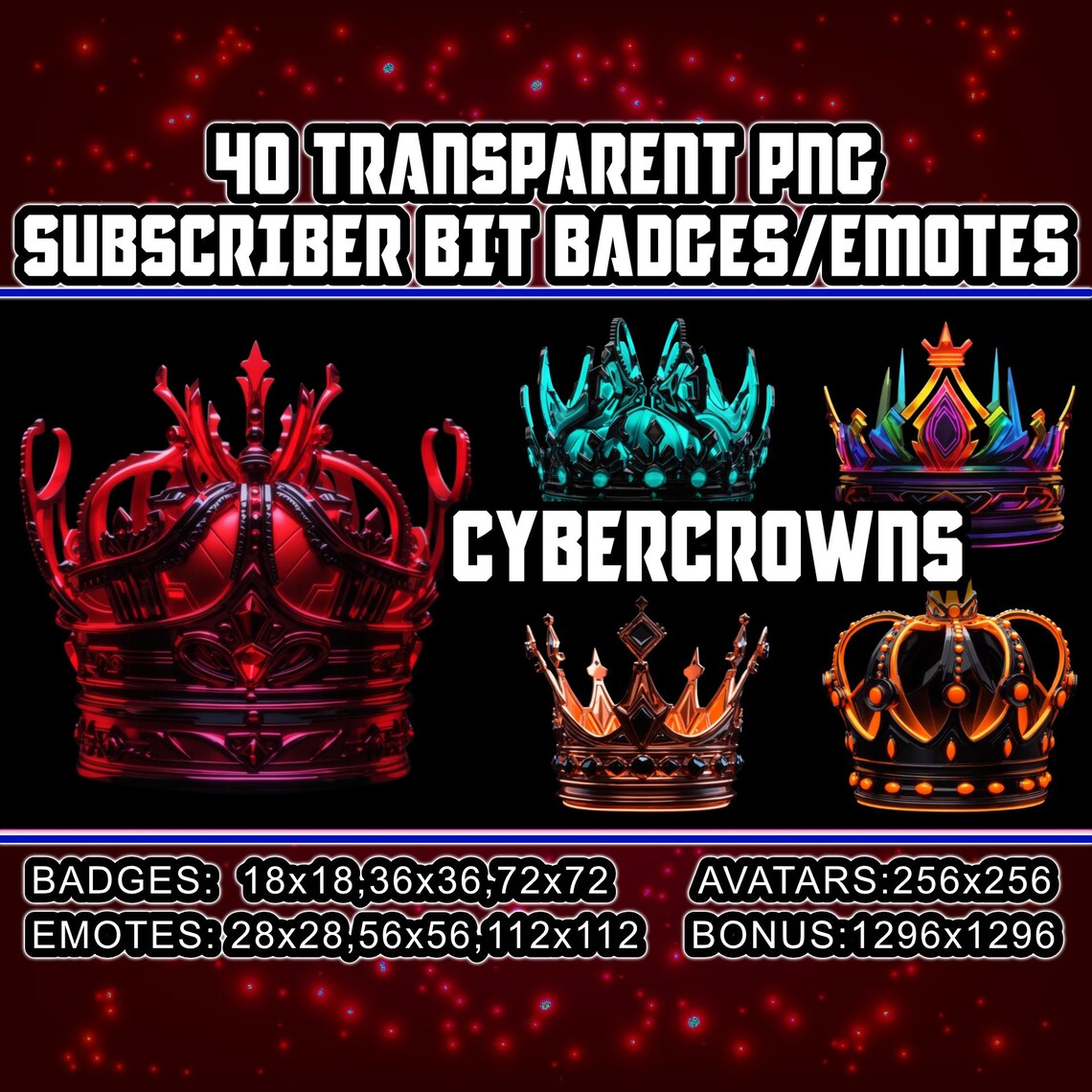 Crowns Cyberpunk Twitch Sub Bit Badges for Streamers, Vtuber, 40 Royal ...