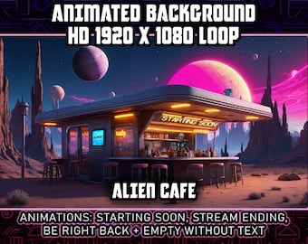 Cyberpunk Alien Cafe Animated Virtual Background Vtuber Twitch Streaming Moving Wallpaper Loop HD, Outer Space Sci-Fi Hangout,AI Art