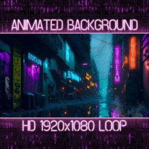 Cyberpunk Alley Animated Background Vtuber Twitch Streaming Moving Wallpaper Loop HD Animated Stream overlay Futuristic Sci-Fi AI Art