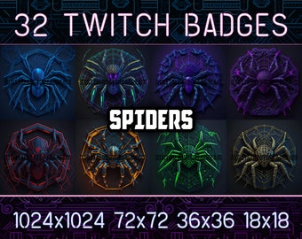 32 Cyberpunk Spiders Twitch Sub Badges and Bit Badges for Streamers,VTubers and Spider lovers | Dark Background - AI Art