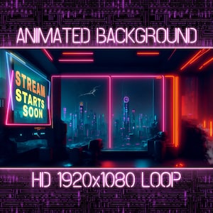 Cyberpunk Animated Virtual Background Futuristic Room Vtuber Twitch Streaming Moving Wallpaper Loop, Megacity Dystopian Backdrop - AI Art