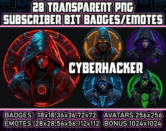 Cyberpunk Hackers Twitch Sub Badges and Bit Badges for Streamers,VTubers 28 Transparent PNG Avatars,Clipart,Emotes Logos - AI Art