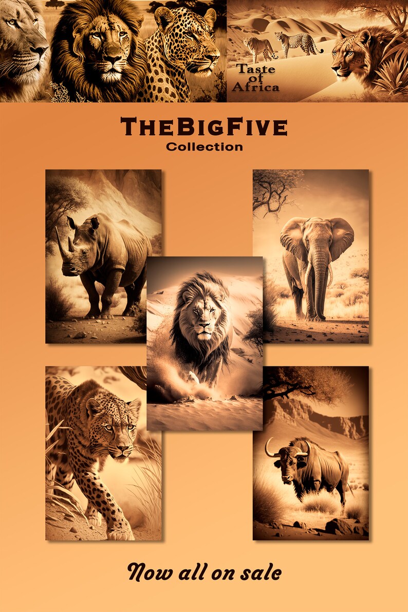 African Wall Decor Art Lion Big Five Collection Printable Etsy
