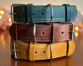 Personalized Thick Leather Dog Collar, Sturdy Solid Leather, Large Breeds
