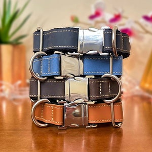 Personalisiertes, dünnes Leder Hundehalsband mit Schnellverschluss für Jungen und Mädchen Hunde