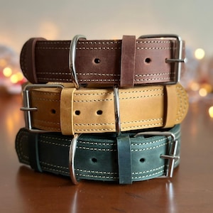 Thick Leather Dog Collar, Personalized Engraved Buckle, Custom Pet ID