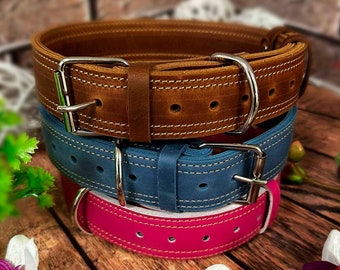 Personalized Leather Dog Collar, Engraved Nameplate