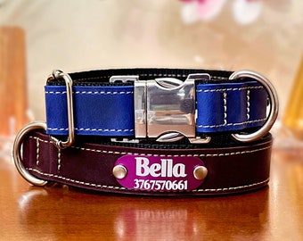 Personalized Leather Dog Collar, Custom Pet ID Collar