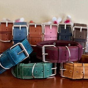 Engraved Thick Leather Dog Collar width two inches, Personalized Leather Dog Collar, Custom Dog Collar width 2 inches with personalization