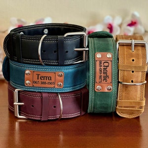 Personalized Leather Dog Collar, Engraved Dog Collar, Custom Dog Collar, 2 inches Leather Dog Collar with personalization