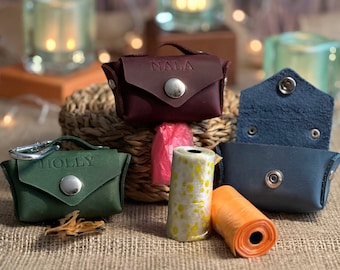 Dispensador de bolsas para excrementos de perro de cuero artesanal: elegante soporte para bolsas de basura