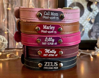 Thin Dog Collar leather, Leather Dog Collar, Personalized Dog Collar, Engraved Dog Collar, Personalized leather dog collar, Custom collar